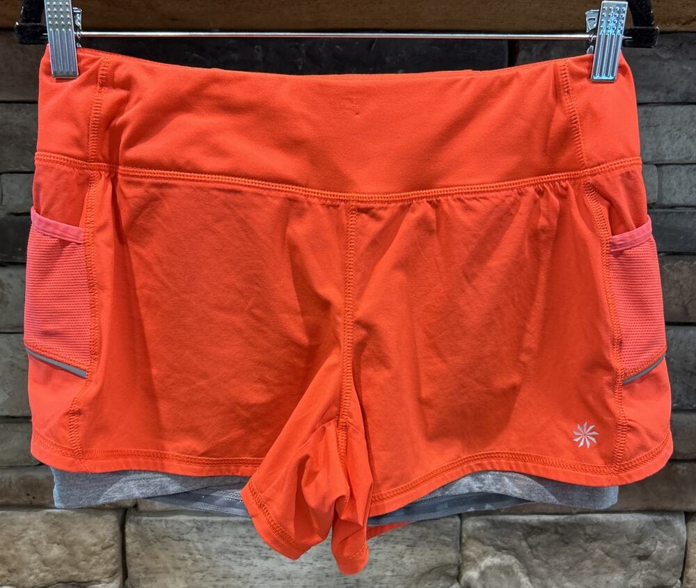 Women’s ATHELTA Orange/Gray Ready Set Go 2 In 1 Running Shorts Size S *B1